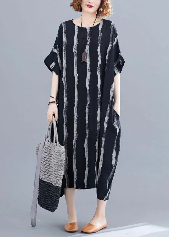 Classy Black Loose Pockets Summer Party Dress Half Sleeve High-Low Hemline Casual