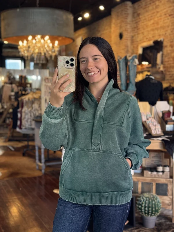 Puddles Mineral Wash Sweatshirt [Green] Hoodie with Oversized Fit Loose Comfortable