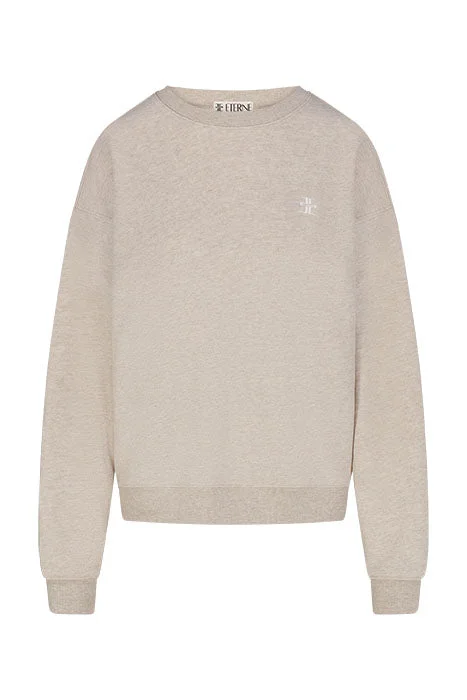 Oversized Crewneck Sweatshirt - Oatmeal Hoodie with Velcro Closure Adjustable Secure Oversized Crewneck Sweatshirt - Oatmeal Hoodie with Velcro Closure Adjustable Secure