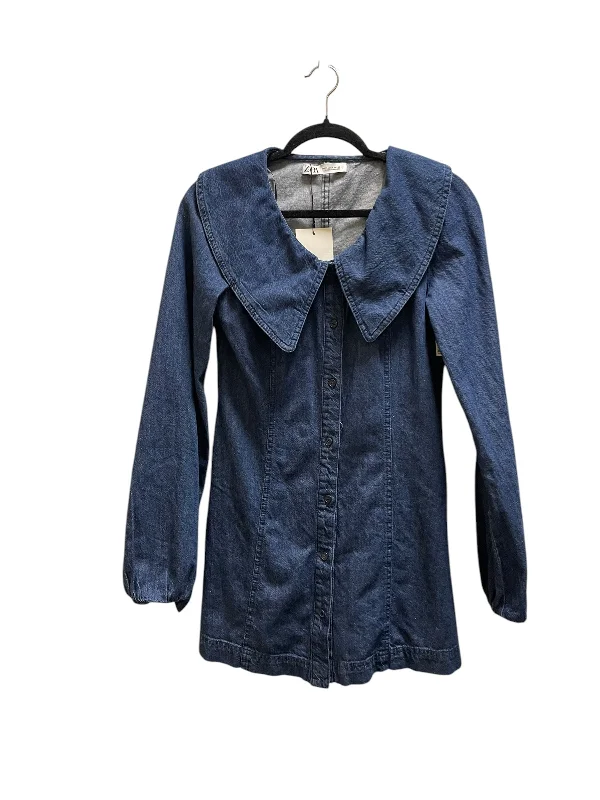 Dress Casual Midi By Zara In Blue Denim, Size: M Tunics Versatile all-occasion