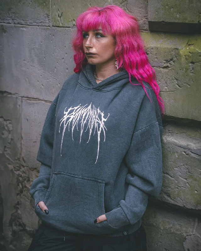 Metal Logo Embroidered Hoodie - Vintage Hoodie with Applique Textured Unique