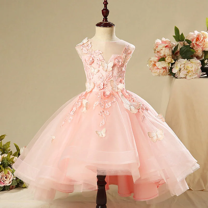 Girl Pageant Princess Dress Baby Girl Pink Butterfly Puffy Sleeveless Formal Birthday Dress Tunics Favorite customer