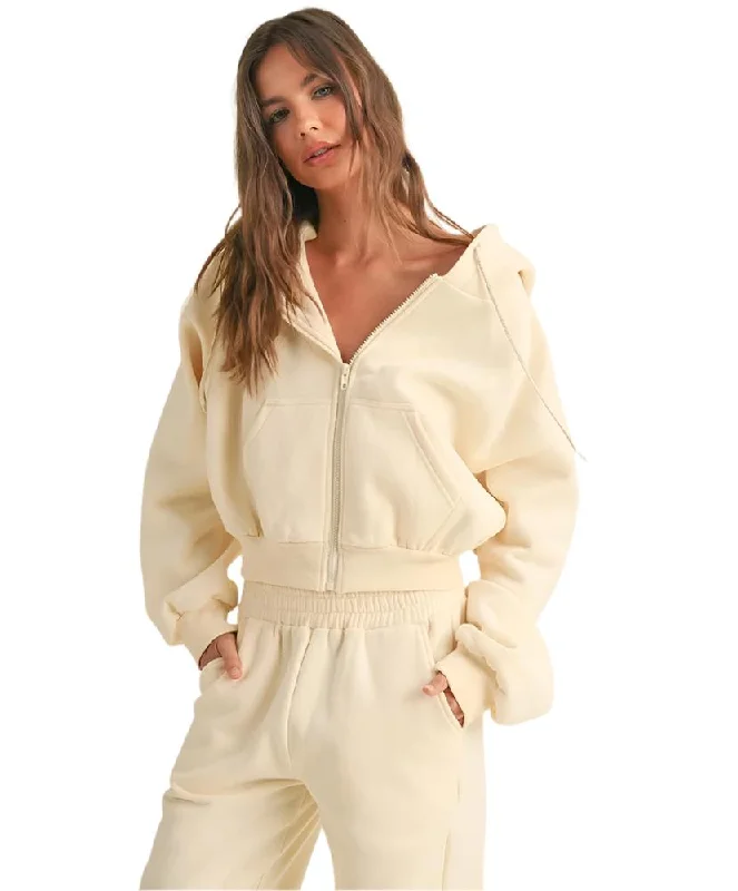 Cora Cozy Oversized Crop Zip Hoodie Hoodie with Drop Shoulder Relaxed Streetwear