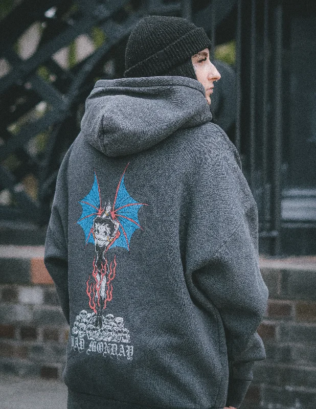 Vintage Relax Fit Betty Devil Hoodie Hoodie with Puffed Sleeves Voluminous Trendy