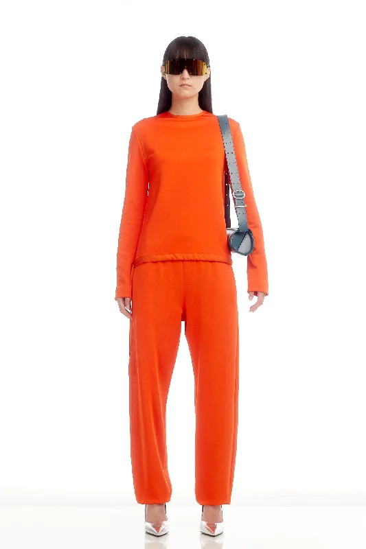 Jil Sander Crew Neck Sweatshirt with Drawstring in Paprika Hoodie with Hem Raw Edge Edgy Unfinished Jil Sander Crew Neck Sweatshirt with Drawstring in Paprika Hoodie with Hem Raw Edge Edgy Unfinished