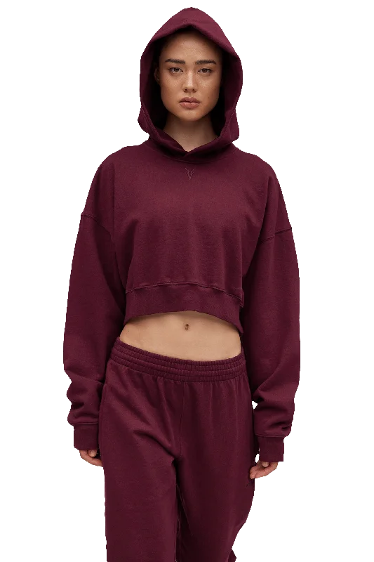 BOXY HOODIE - Burgundy Hoodie with Cropped Fit Short Trendy