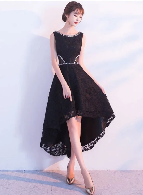 Black Lace High Low Beaded Short Party Dress, Black Homecoming Dress Prom Dress Tunics Practical easy-care Black Lace High Low Beaded Short Party Dress, Black Homecoming Dress Prom Dress Tunics Practical easy-care
