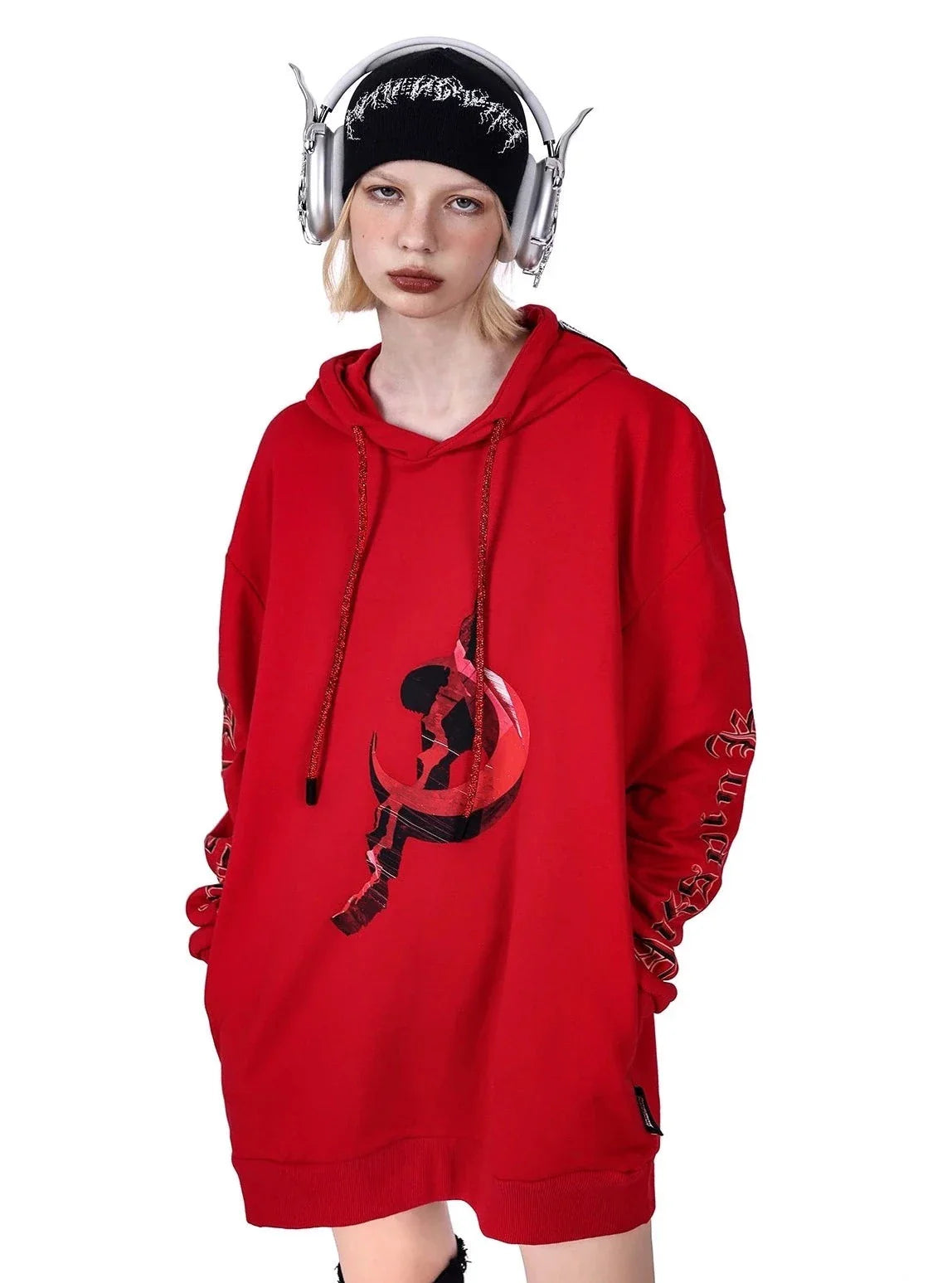 PINKSPINK Occult Symbol Hoodie - Red and Black Hoodie with V-Neck Classic Versatile