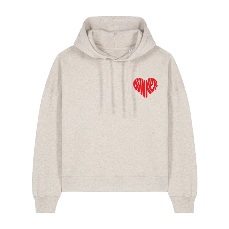 Bunker Woman Heart Hoodie Warm Oatmeal Hoodie with Emblem Brand Identity