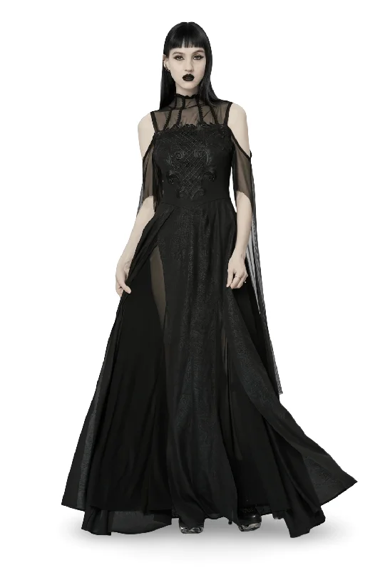 Elegant Black Lace Off the Shoulder Long Party Dress Cowl Neckline Elegant