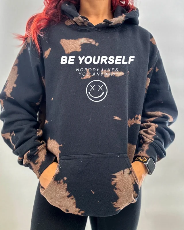 Salty Savage Unisex "Be Yourself" Classic Hoodie | Bleach Washed Hoodie with Belted Waist Structured Tailored