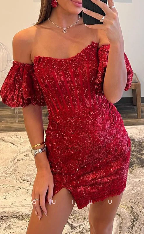 GH797 - Chic & Modern Off-Shoulder Sequins Short Mini Homecoming Party Dress Tunics Brand named GH797 - Chic & Modern Off-Shoulder Sequins Short Mini Homecoming Party Dress Tunics Brand named