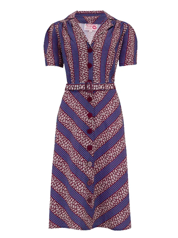 Vintage Look Dotty Striipe Shirtwaister Dress Tunics Fall fleece