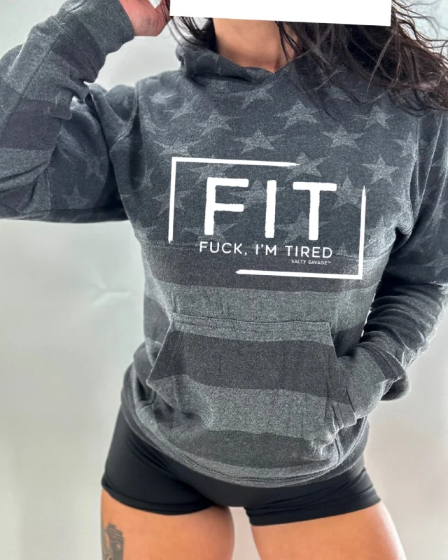 Salty Savage Unisex "FIT Fuck, I’m Tired” Stars and Stripes Hoodie Hoodie with Turtle Neck Cozy Winter Salty Savage Unisex "FIT Fuck, I’m Tired” Stars and Stripes Hoodie Hoodie with Turtle Neck Cozy Winter