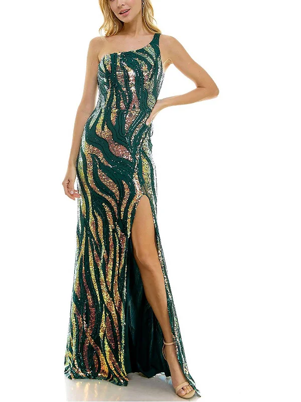 Juniors Womens Sequined One Shoulder Evening Dress Tunics Vintage classic