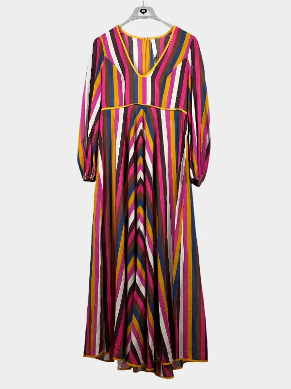 Multi Stripes Long Dress Tunics Denim casual