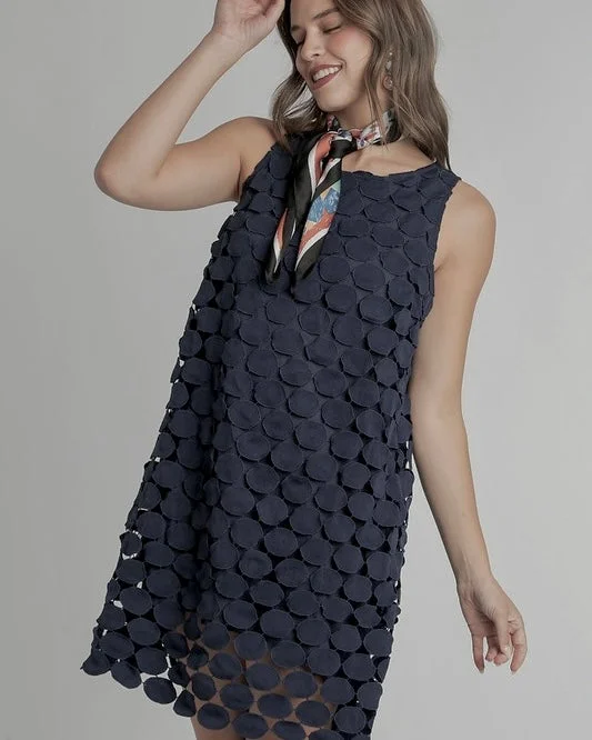 Black Sleeveless Circle Polka Dot Lace Overlay Party Dress Off-the-shoulder Chic Trendy Black Sleeveless Circle Polka Dot Lace Overlay Party Dress Off-the-shoulder Chic Trendy