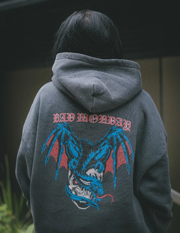 Vintage Relax Fit Dragon Skull Hoodie Hoodie with Batwing Sleeves Loose Dramatic