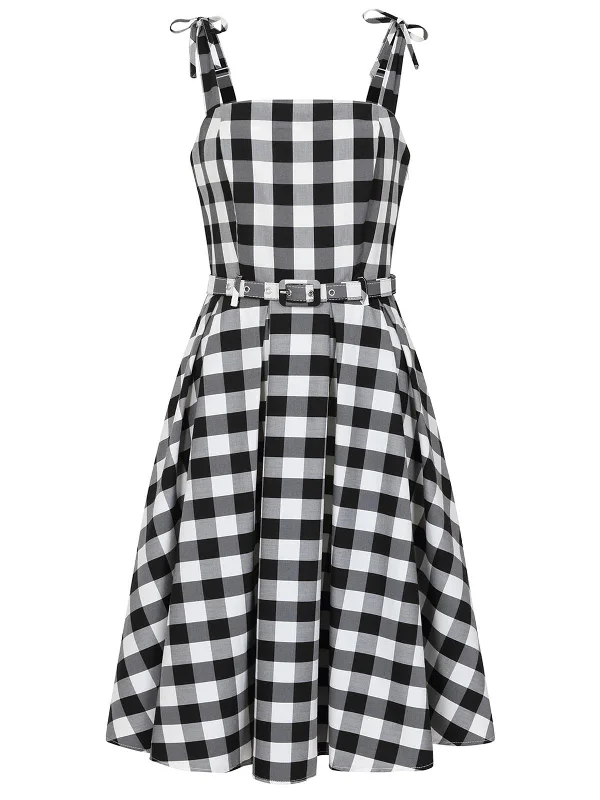 1950s Monochrome Vintage Style Gingham Dress Tunics Formal black