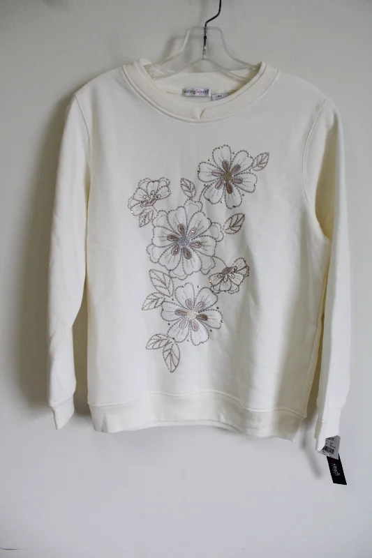 NEW Hasting & Smith Cream Embroidered Sweatshirt | Petite S Hoodie with Relaxed Fit Easy Casual NEW Hasting & Smith Cream Embroidered Sweatshirt | Petite S Hoodie with Relaxed Fit Easy Casual
