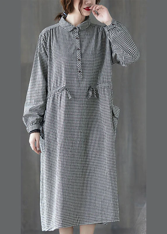 Simple Plaid Button Pockets Tie Waist Fall Party Dress Long sleeve Tunics Favorite customer Simple Plaid Button Pockets Tie Waist Fall Party Dress Long sleeve Tunics Favorite customer
