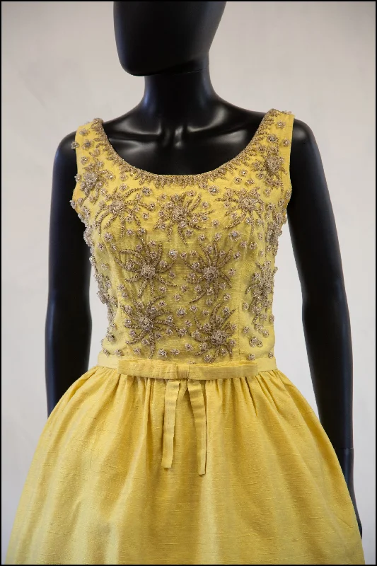 Vintage 1960s Yellow Silk Beaded Dress Tunics Luxurious premium