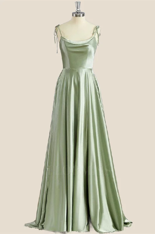 Simply Straps Sage Green Satin Long Party Dress Tunics Practical easy-care