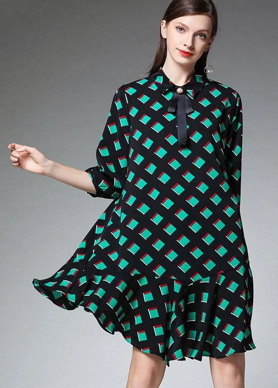 Bohemian Green Plaid Fashion Chiffon Fall Zippered Party Dresses Half Sleeve Tunics Silk luxurious Bohemian Green Plaid Fashion Chiffon Fall Zippered Party Dresses Half Sleeve Tunics Silk luxurious