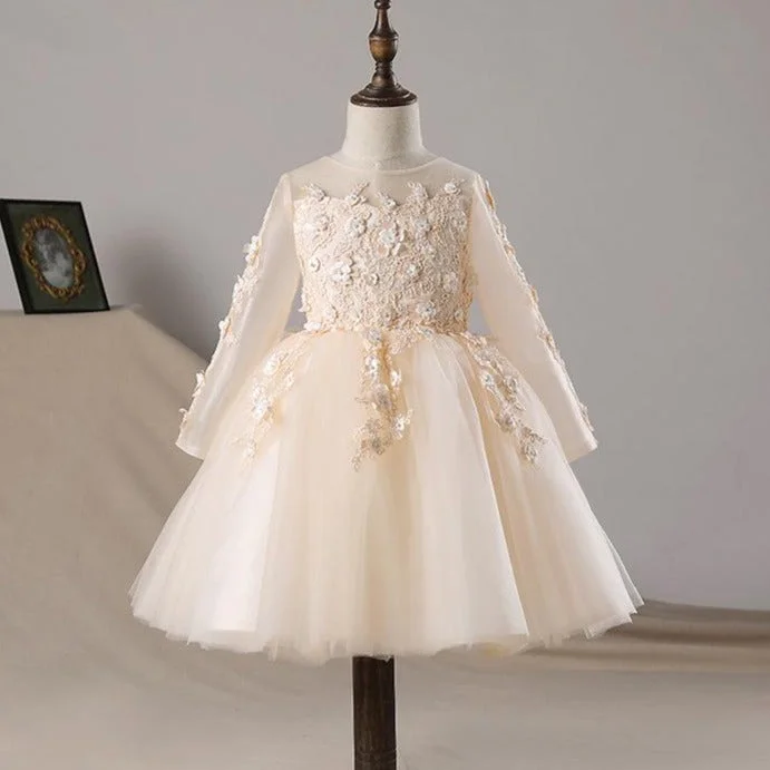 Girls Pageant Dresses Baby Girl Long Sleeve Embroidered Puffy Formal Princess Dress Tunics Cozy comfortable