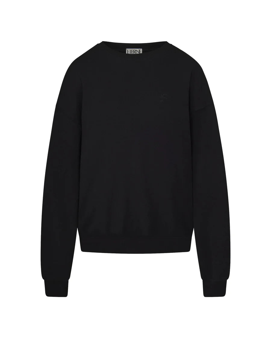 Oversized Crewneck Sweatshirt - Black Hoodie with Toggle Buttons Decorative Unique