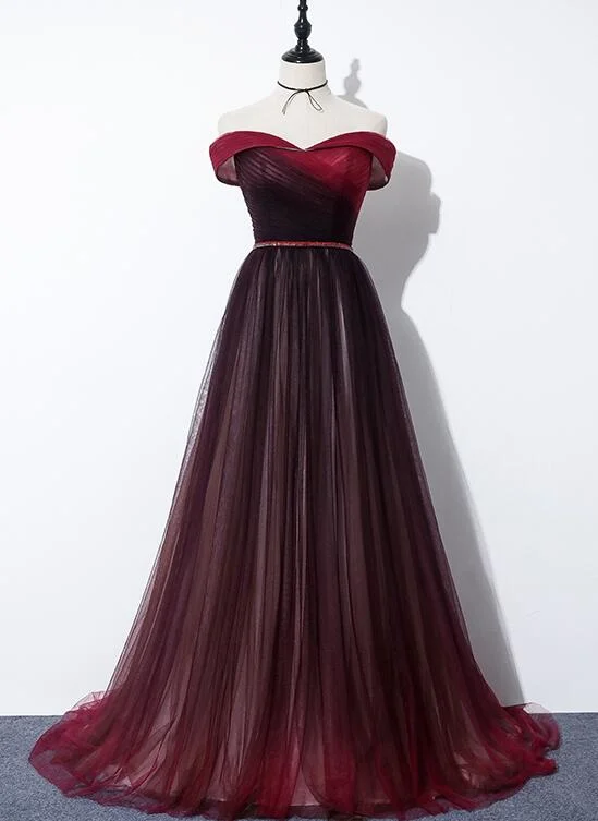 Beautiful Dark Red Gradient Sweetheart Wedding Party Dress, A-line Evening Dress Tunics Fall fleece Beautiful Dark Red Gradient Sweetheart Wedding Party Dress, A-line Evening Dress Tunics Fall fleece