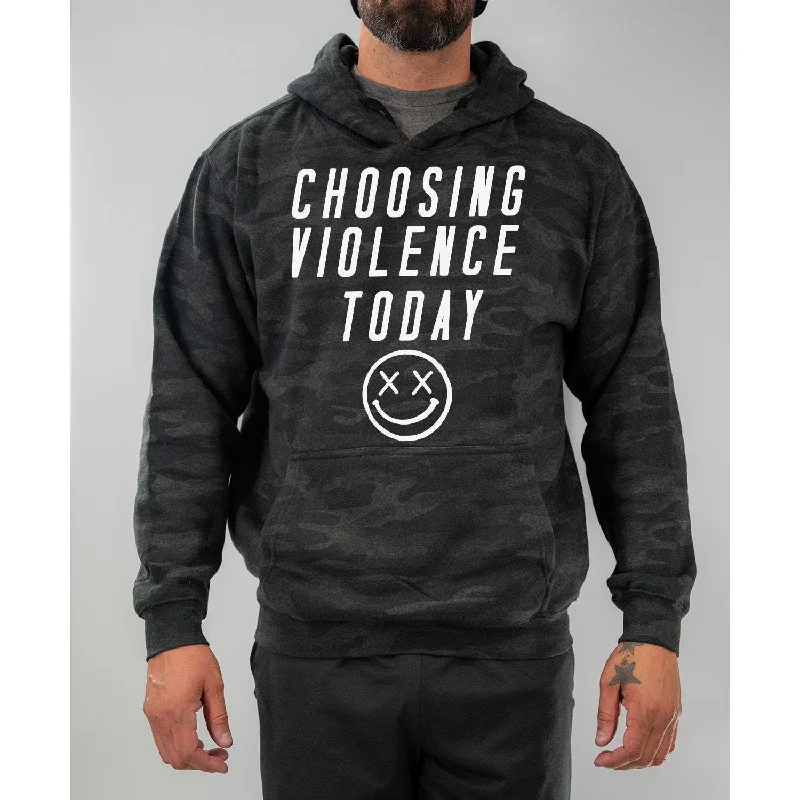 Salty Savage Unisex "CHOOSING VIOLENCE TODAY" Classic Hoodie | Storm Camo Hoodie with Front Slit Layering Stylish Salty Savage Unisex "CHOOSING VIOLENCE TODAY" Classic Hoodie | Storm Camo Hoodie with Front Slit Layering Stylish