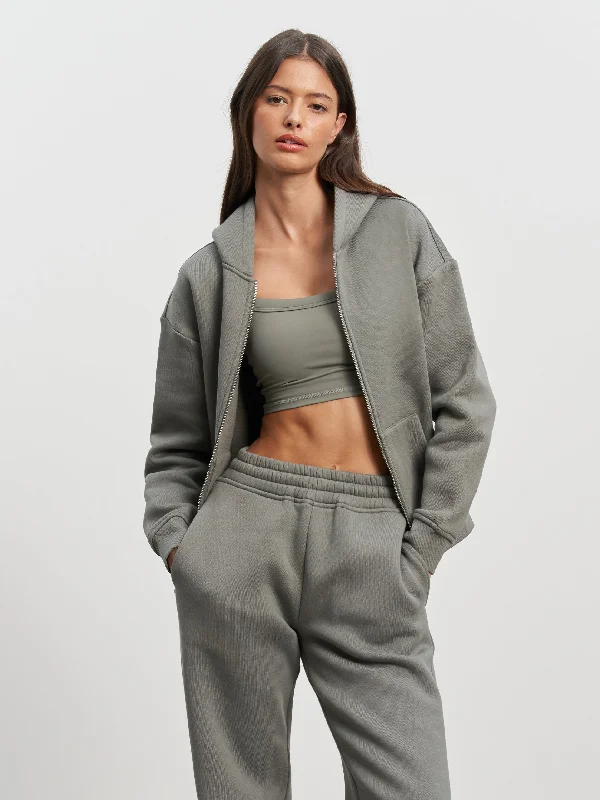 Womens Relaxed Zip Hoodie in Sage Hoodie with Relaxed Fit Easy Casual