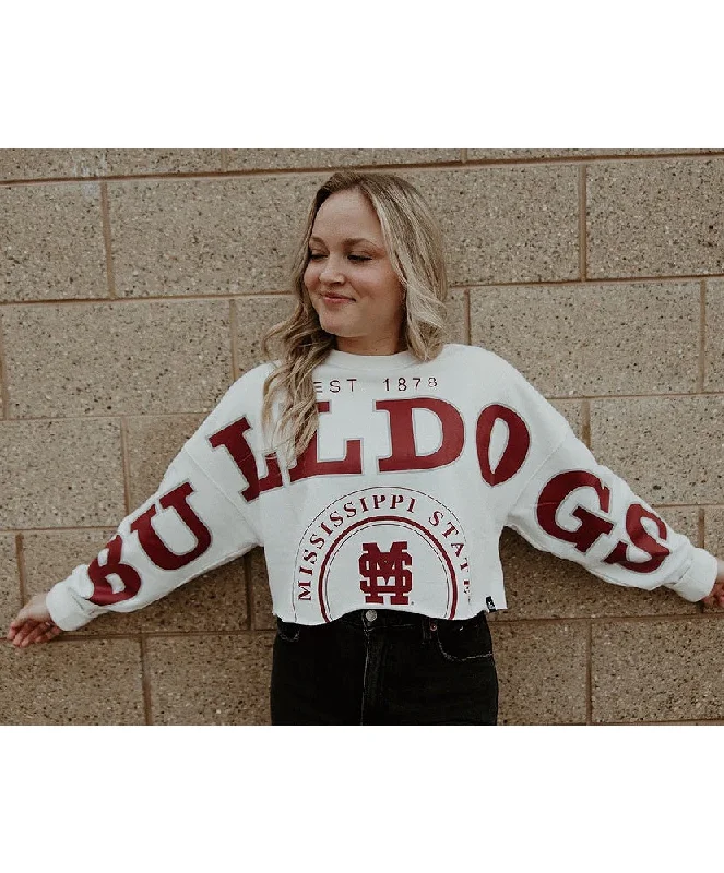 Mississippi State Phipps Split Crop Sweatshirt Hoodie with Side Slits Relaxed Casual Mississippi State Phipps Split Crop Sweatshirt Hoodie with Side Slits Relaxed Casual