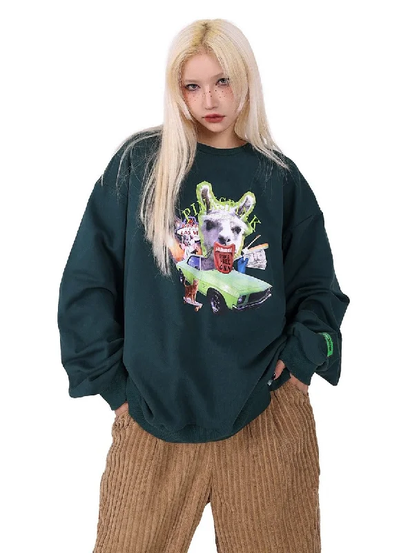 PINKSPINK Punk Panda Graphic Sweatshirt Hoodie with Ribbed Neckline Snug Warm