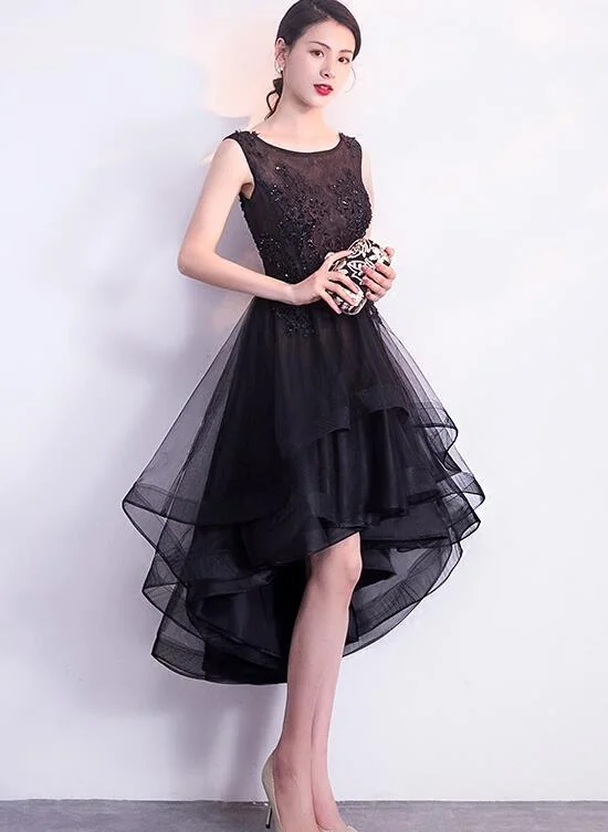 Black High Low Tulle Round Neckline Lace Homecoming Dress, Black Short Party Dress Prom Dress Tunics Recommended stylist Black High Low Tulle Round Neckline Lace Homecoming Dress, Black Short Party Dress Prom Dress Tunics Recommended stylist