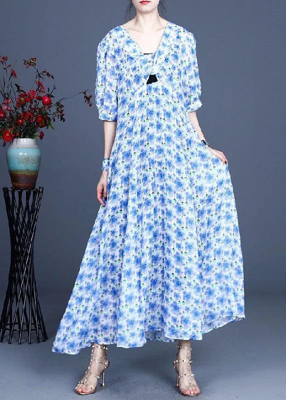 French Purple Print Summer Ramie Party Dresses Tunics Luxurious high-end