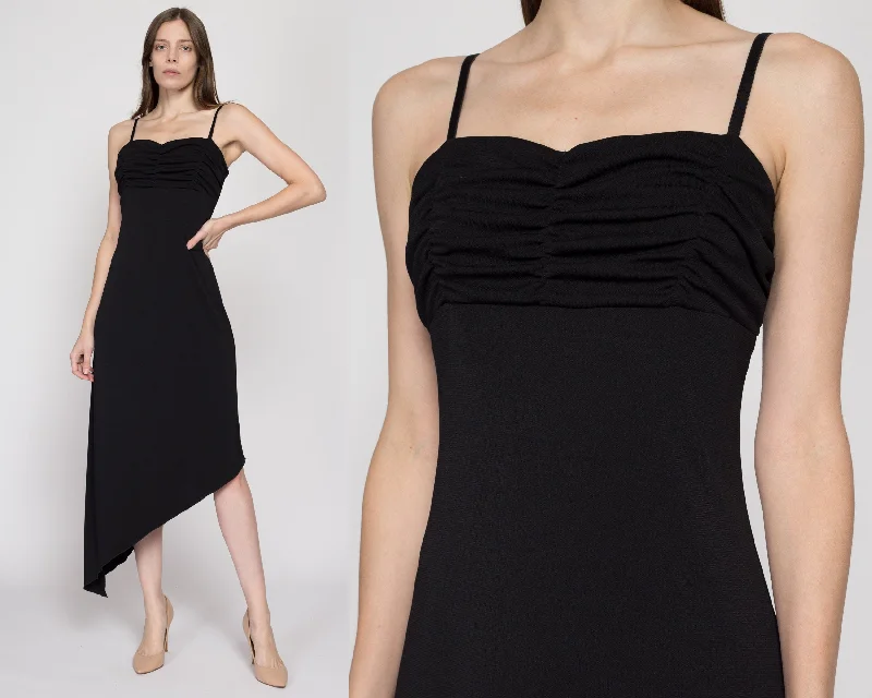 Medium 90s Black Asymmetrical Midi Party Dress Tunics Winter warm