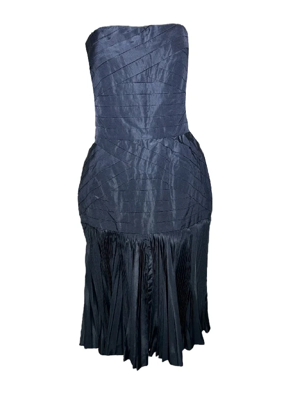 80s Couture Finish Black Pleated Strapless Cocktail Dress Tunics Fashionable chic