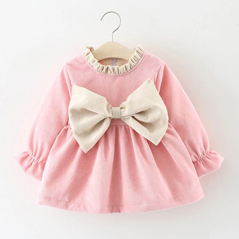 Baby Girls Long Sleeve Bow Daily Dress Tunics Bridal satin