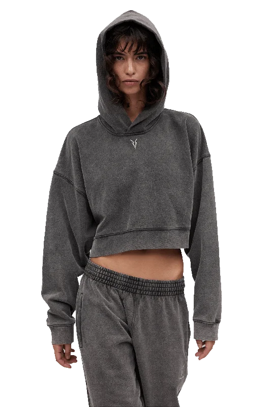 BOXY HOODIE - Gray Vintage Hoodie with Metallic Shiny Futuristic