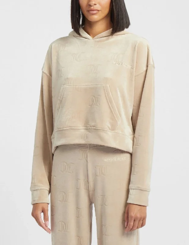 Juicy Couture Monogram Velour Hoodie Hoodie with Patch Decorative Personalized