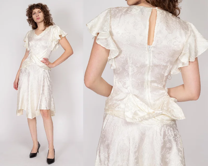 Medium 80s Ivory Jacquard Floral Midi Party Dress Tunics Practical durable