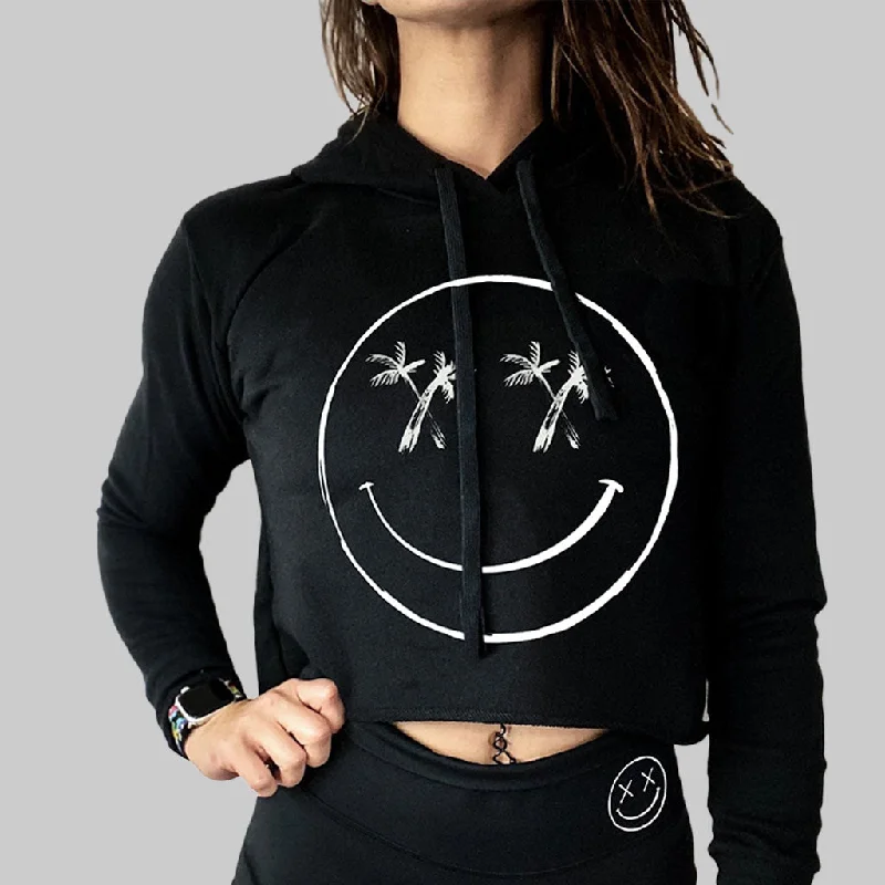 Salty Savage Ladies "Palm Smile" Crop Hoodie Zip Hoodie Drawstring Kangaroo Pocket