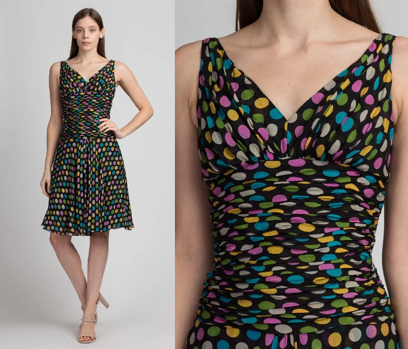 90s Silk Polka Dot Party Dress - Small Tunics Stylish modern