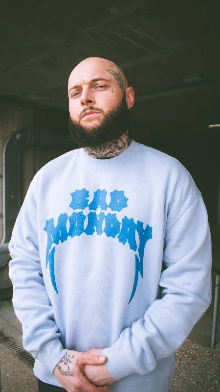 Relaxed Fit Logo Sweatshirt Powder Blue Hoodie with High-Low Hem Asymmetrical Trendy