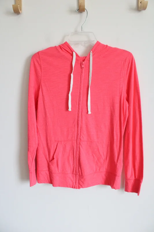 Old Navy Neon Pink Zip Up Lightweight Hoodie | XS Hoodie with Hem Lace Feminine Delicate Old Navy Neon Pink Zip Up Lightweight Hoodie | XS Hoodie with Hem Lace Feminine Delicate