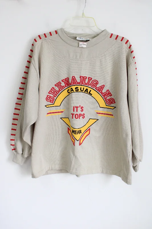 NEW Shenanigans Tan Red Casual Wear It's Tops Sweatshirt | L Cotton Hoodie Fleece Lining Warmth NEW Shenanigans Tan Red Casual Wear It's Tops Sweatshirt | L Cotton Hoodie Fleece Lining Warmth