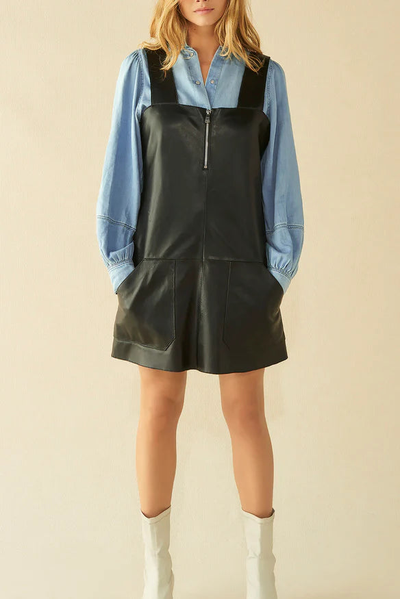 BA&SH (BN) "Couleur" nior lamb leather dress! 12 Turtleneck Neckline Stylish
