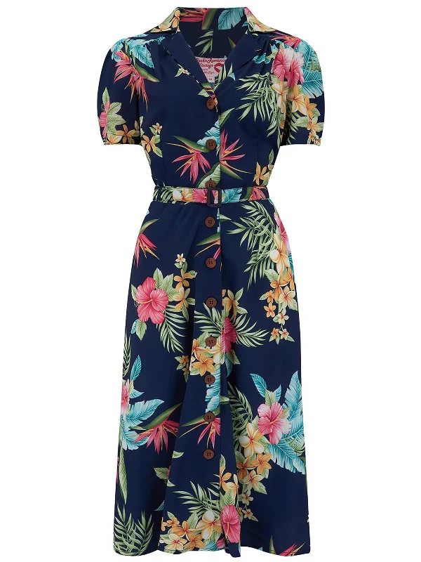 Vintage Style Tropical Floral Shirtwaister Dress Tunics Fleece cozy